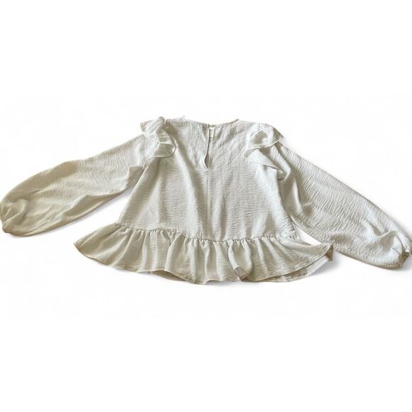 ASOS Design White Ruffle Blouse US 8 EU 40 Long Sleeve Peplum Feminine Style - Picture 4 of 8